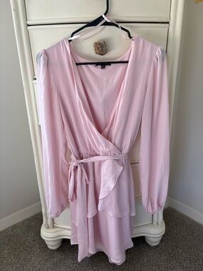 City Studio Light Pink Long Sleeve Wrap Mini Dress